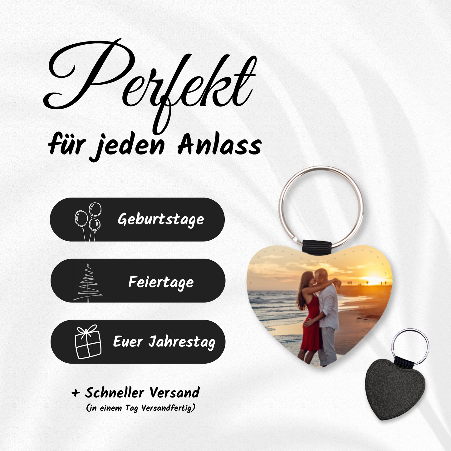 Personalisierter Schlüsselanhänger | Glitzerherz | Schwarz