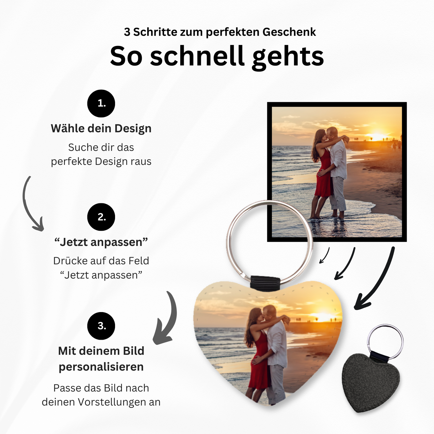 Personalisierter Schlüsselanhänger | Glitzerherz | Schwarz